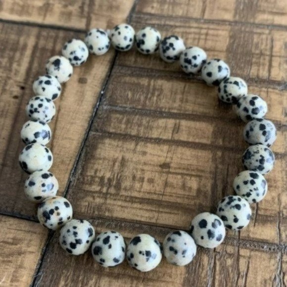 Goddess Zodiac Jewelry - Handmade 8mm Dalmatian Jasper Stretch Bracelet
